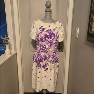 Adrianna Papell Purple and White Floral Midi Dress